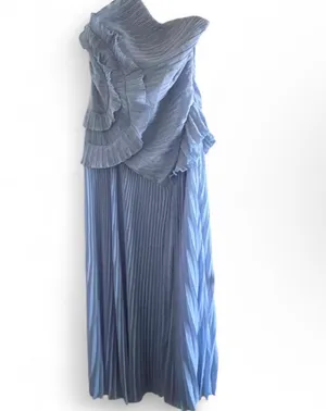 NWT Lulus Magdalene Powder Blue Pleated Asymmetrical Maxi Dress Size XL thumbnail 3