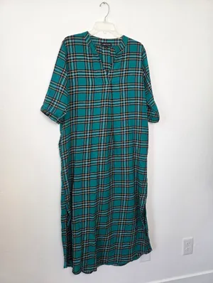 Mint Limit Blackwatch Plaid Sleep Shirt Nightgown House Dress Cotton Large thumbnail 2