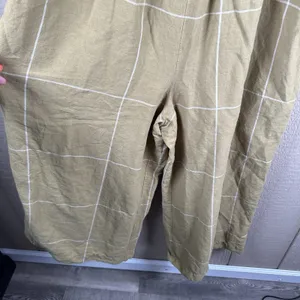 Madewell Superwide-Leg Jumpsuit Womens Size 6 Olive Green Windowpane Linen Blend thumbnail 3
