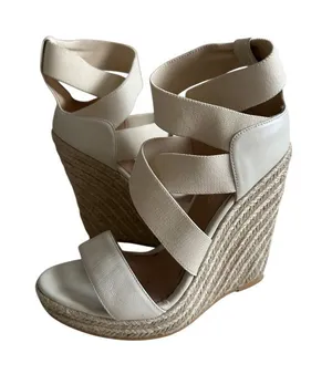 JEAN MICHEL CAZABAT Cream Leather Espadrille Wedges Sandals Size 37 thumbnail 1