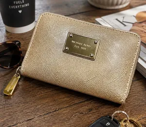 Michael Kors Womens Wallet Gold Saffiano Leather Zip Around Continental thumbnail 1