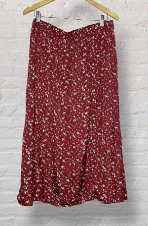 Burgundy Ditsy Floral Midi Skirt Cottagecore Coquette Boho A-Line Festival 12 thumbnail 1