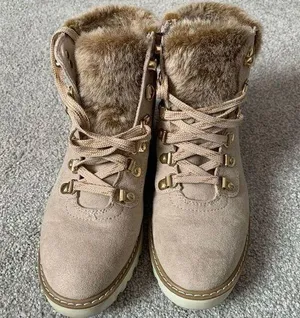 Ana Nelson Fur Lace Up Boots Hiking Sherpa Cream Beige Memory Foam Size 7.5 8 thumbnail 1