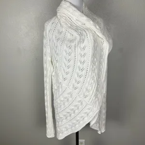 CAbi Cardigan Sweater Large Ivory Cotton Open Knit Crochet Draped Preppy Boho L‎ thumbnail 9