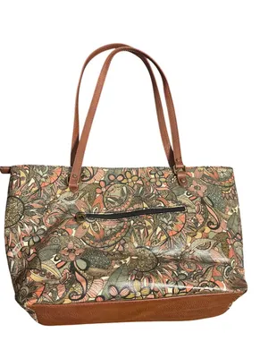 Sakroots Metro Tote Bag Sienna Desert Spirit Owl Charm Brown Faux Leather Flower thumbnail 6