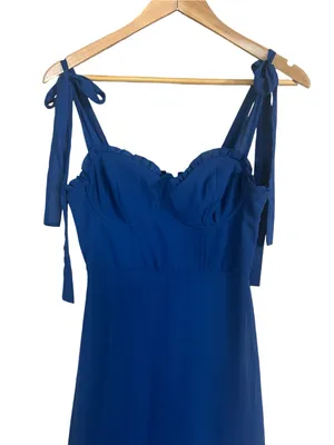 NEW Lulu’s Truly Gorgeous Dark Blue Ruffled Bustier Tie-Strap Maxi Dress XS NWT thumbnail 4