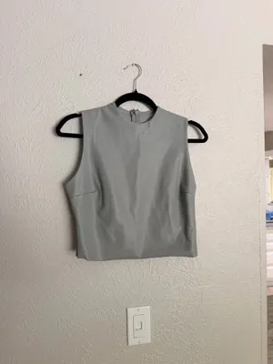 Skims faux leather gray matte sleeveless crop top L thumbnail 4