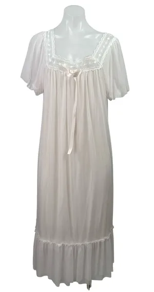 NEW Pansleejoy Pink Lace Short Sleeve Maxi Sleepwear Pajamas Nightgown Size S thumbnail 1