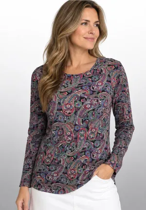 Lauren Ralph Lauren Paisley Print Long Sleeve Knit Top Size L thumbnail 1