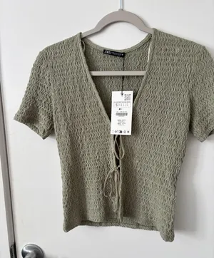 Zara Bow Trim Textured Top thumbnail 1