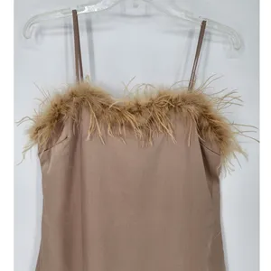 Charmed Hearts Tan Feather Trim Slip Dress Beige Women’s Size: M thumbnail 3