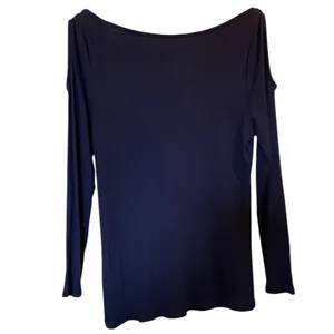 ANTHROPOLOGIE Navy Blue Cold Shoulder Ribbed Long Sleeve Top Blouse - Sz Medium thumbnail 4