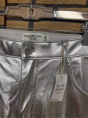 Abercrombie & fitch silver metallic the 90’s relaxed high rise pants size 14/32L thumbnail 5
