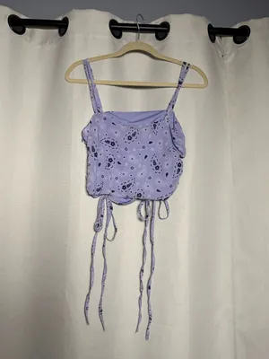 Sugar Thrillz by Dolls Kill Purple Paisley Ruched Crop Top Size Medium thumbnail 3