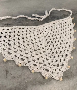 Handmade Crochet Wood Beaded Kerchief Head Scarf Cotton Boho Bandana Cottagecore thumbnail 1
