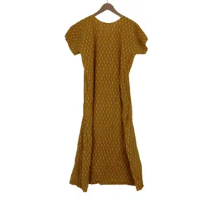Shafali Mustard Yellow Ikat Print Maxi Dress XL Short Sleeve Zipper Front Kaftan thumbnail 4
