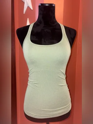 Lululemon Ribbed Sage Green Scoop Neck Tank Top with Built in Bra thumbnail 2