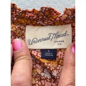 Universal Thread Floral Blouse L Excellent Ruffle Neck Long Sleeve Rust Multi thumbnail 7