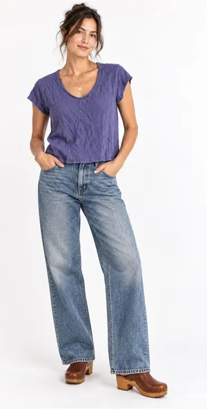 Sigrid Olsen 100% Linen Purple V Neck Short Sleeve Casual Top Blouse Size Medium thumbnail 1