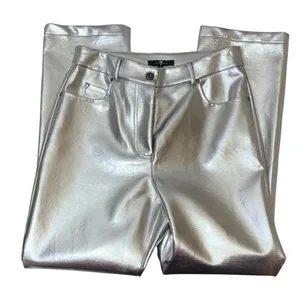 7 For All Mankind Silver Metallic Coated Straight‎ Leg Pants Size Medium NWT thumbnail 10