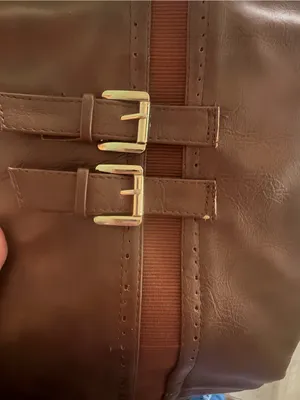 Faux Leather Over-the-Knee Riding Boots Brown with Buckles. thumbnail 14