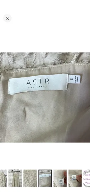 ASTR The Label Feathered Flocked Detail Cocktail Dress. Like new. Off white. No stretch. Zipper back. Spaghetti straps. Lined. 15” bust 32” long thumbnail 6