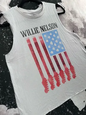 Zion Rootswear Willie Nelson American Flag Guitar Tank Shirt thumbnail 3
