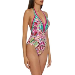 Trina Turk Hawaiian Garden Border Halter Plunge One Piece Swimsuit thumbnail 2