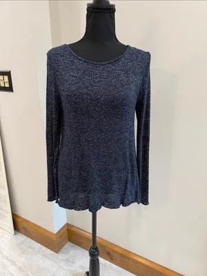 Abercrombie & Fitch navy blue & silver split back long sleeve top blouse size S thumbnail 2