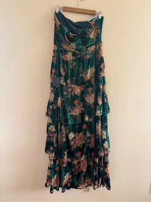 Lulus Real Allure Emerald Floral Burnout Velvet Strapless Maxi Dress Size XS thumbnail 4