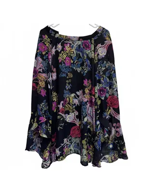 Spense Black Floral Accordion Bell Sleeve Blouse Plus Size 3X thumbnail 2