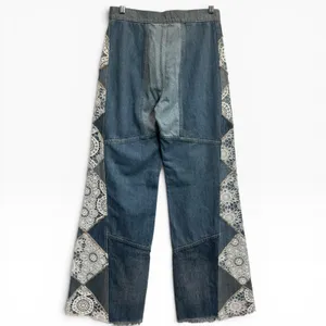 Free People In‎ My Element Patched Flare Jeans Blue Lace Crochet 25 thumbnail 3