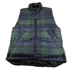 VTG Eddie Bauer Puffer Vest Womens S/P Green & Blue Plaid Goose Down Insulated thumbnail 1
