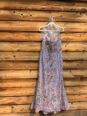 NWOT MAC DUGGAL 69049 Purple Spaghetti Strap Floral Embroidered Trumpet Gown thumbnail 6