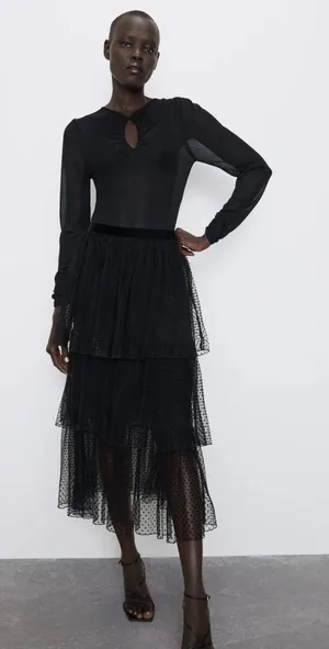 Zara Tiered Polka Dot Skirt Medium thumbnail 1