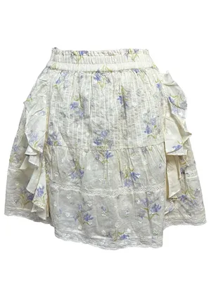 LoveShackFancy Shanti Mini Skirt in Lavender Wispy Butter Yellow Cottagecore XL thumbnail 3