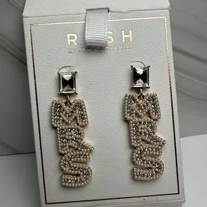 Rush Denis & Charles Rhinestone Faux Pearl MRS For Bride Pierced Dangle Earrings thumbnail 2