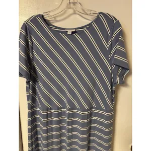 J. Jill‎ Women's Size L Blue Black and White Striped Maxi Dress Short Sleeve thumbnail 2