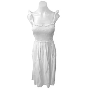 Aritzia Wilfred Reminisce White Sleeveless Smocked Camisole Midi A-Line Dress S thumbnail 5
