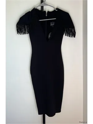 Nookie Mendez Midi Black Tassel Cap Sleeve Dress XS NEW thumbnail 2