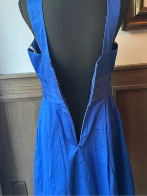 David's Bridal Royal Blue Cross-Over Halter Fit & Flare Mini Dress sz 8 thumbnail 5