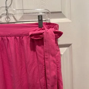 A New Day Hot Pink Linen Blend Wrap Midi‎ Skirt Large Fuchsia Elastic Waist Tie thumbnail 2