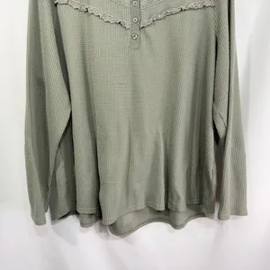 Cato Plus Size 18 20 Top Sage Green‎ Long Sleeve Waffle Knit Thermal Lace 771 thumbnail 5