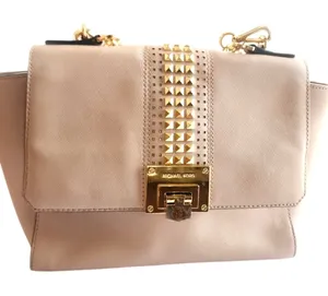 Michael Kors Tina studded shoulder bag in ballet pink saffiano leather thumbnail 1
