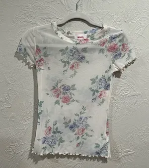 NWT y2k white bongo sheer floral top size small thumbnail 1