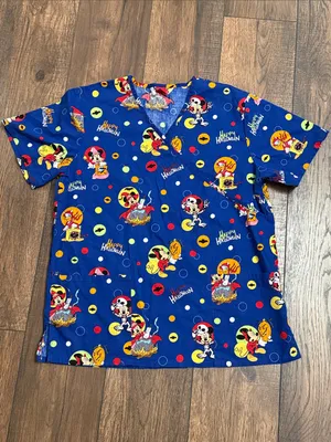 Disney Women’s Happy Halloween Blue Printed V-Neck Scrub Top thumbnail 2