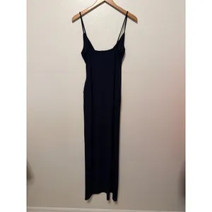 Lulus Formal Dress Sz M Navy Blue Maxi Surplice Ruched Side Slit Wedding Guest thumbnail 6