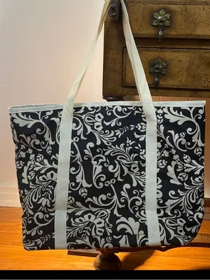 New Direction black & ivory printed canvas tote thumbnail 1