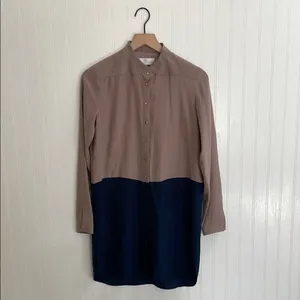 AMANDA UPRICHARD Colorblock Shirt Dress Long Sleeve in Tan/Navy Size S *Flawed thumbnail 3