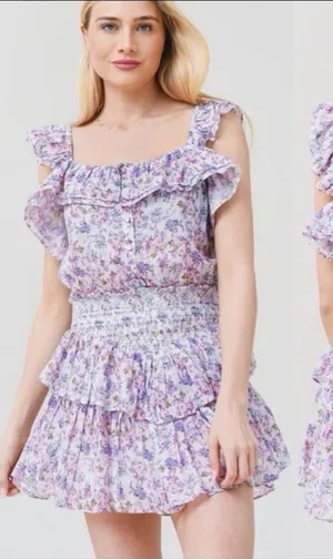 Loveshackfancy Shanely Printed Floral Mini Ruffle Dress size Medium thumbnail 1
